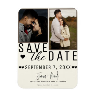 Moderne Off White Save the Date 2 Foto Bruiloft Magneet