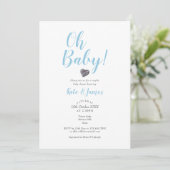 Moderne 'Oh Baby Boy' Koppel Baby Shower Uitnodigi Kaart (Staand voorkant)
