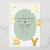 Moderne Oh Baby Groen Neutrale Baby Shower Goud Folie Uitnodiging (Voorkant)