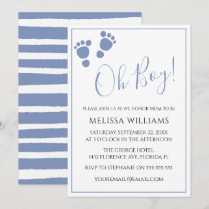 Moderne Oh Boy! Voetafdruk baby shower uitnodiging