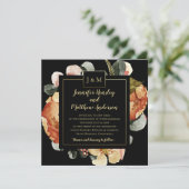 Moderne Oktoberbloei op Black Monogram Wedding Kaart (Staand voorkant)