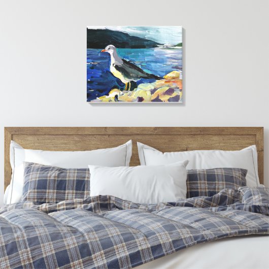 Moderne olieverfschilderbergen en bloeiende bomen canvas afdruk (Insitu (Slaapkamer))