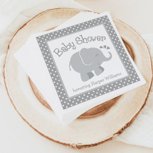Moderne olifant Baby shower grijs en wit Servet