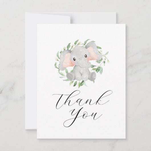 Moderne Olifant Groene Baby Shower Bedankkaart (Voorkant)