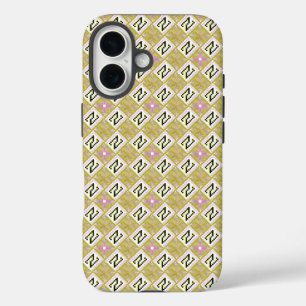 Moderne olijf- en magenta geometrische tribale pat iPhone 16 hoesje