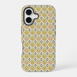Moderne olijf- en magenta geometrische tribale pat iPhone 16 hoesje