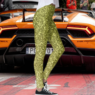 Moderne Olijfgrijs Gele Glitter Festive Patroon Leggings