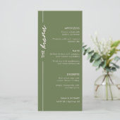 Moderne Olijfgroene Bruiloft Menu (Staand voorkant)