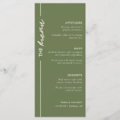 Moderne Olijfgroene Bruiloft Menu (Voorkant)
