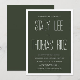 Moderne olijfgroene typografie bruiloft  kaart