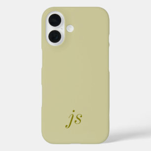 Moderne olijfgroene witte monogramnaam iPhone 16 hoesje