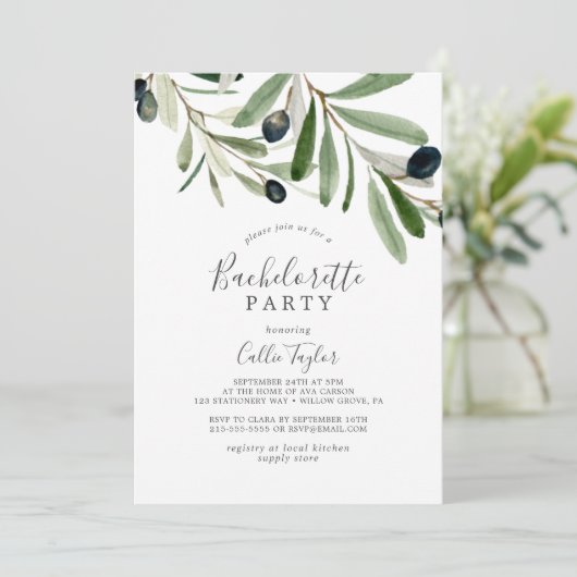 Moderne Olijftak Bachelorette Party Kaart (Staand voorkant)