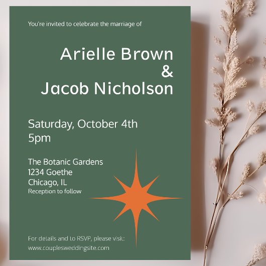 Moderne  Olive Groen & Cream Bruiloft Kaart