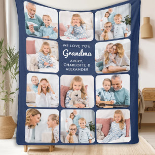 Moderne Oma Marine Blauw Custom 11 Fotocollage Fleece Deken