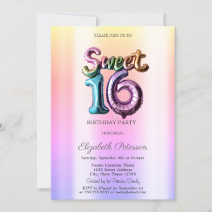 Moderne Ombre Neon Ballon Sweet 16 Kaart