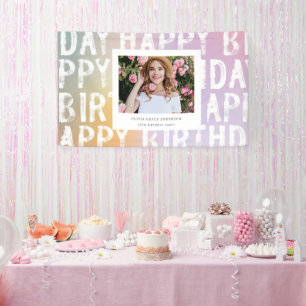 Moderne Ombre Pastel Foto Verjaardagsfeest Banner