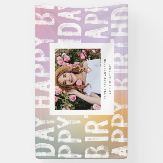 Moderne Ombre Pastel Foto Verjaardagsfeest Banner (Verticaal)