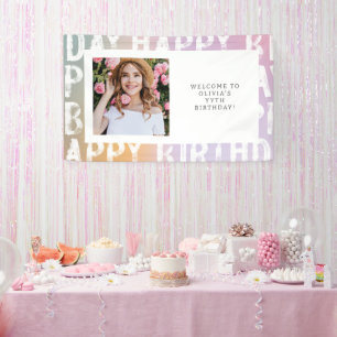 Moderne Ombre Pastel Foto Verjaardagsfeest Banner