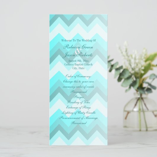 Moderne Ombre Turquoise Chevron huwelijksprogramma Programma (Staand voorkant)