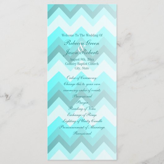 Moderne Ombre Turquoise Chevron huwelijksprogramma Programma (Voorkant)