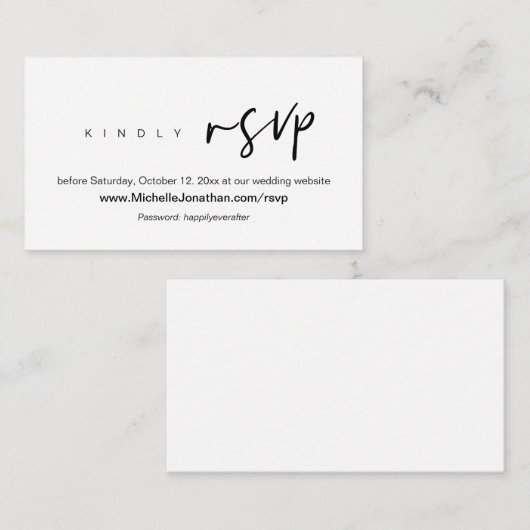 Moderne online RSVP, bruiloft website, wachtwoord Informatiekaartje (Voorkant / Achterkant)