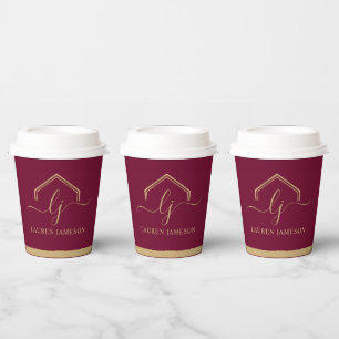 Moderne onroerend goed promotionele makelaar Logo Papieren Bekers