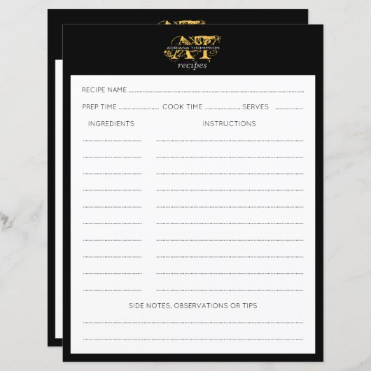 Moderne ontvangst met zwart-wit en gouden monogram (Voorkant / Achterkant)