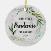 Moderne Onze Eerste Pandemie Koppel Foto Keramisch Ornament (Voorkant)