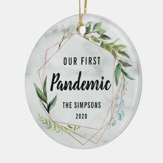 Moderne Onze Eerste Pandemie Koppel Foto Keramisch Ornament (Links)