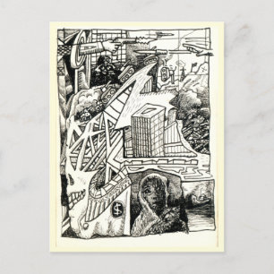 "Moderne oorlogvoering", inkttekening Briefkaart