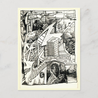 "Moderne oorlogvoering", inkttekening Briefkaart