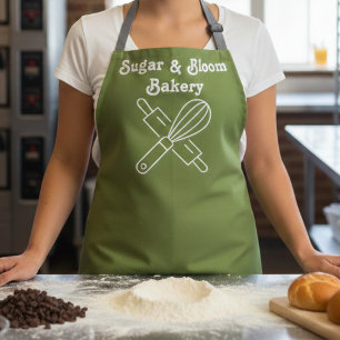 Moderne op maat gemaakte bakkerij olijfgroene naam schort