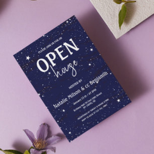 Moderne Open Huis Navy Blauwe Sterren Housewarming Kaart
