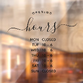 Moderne openingstijden Elegant Script Small Busine Raamsticker (Vel 2)