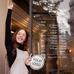 Moderne openingsuren bedrijf met pauze QR-code Raamsticker