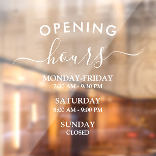 Moderne openingsuren Elegant script Kleine onderne Raamsticker