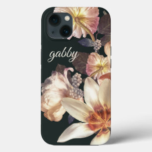 Moderne, opgerolde Big Florals   Aangepaste tekst iPhone 13 Hoesje