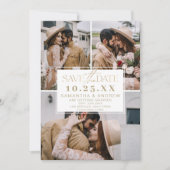 Moderne or gold save the date 3 photos grille de c (Devant)