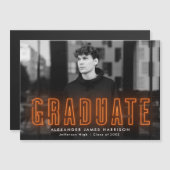 Moderne Orange Neon photo Faire-part de graduation (Devant / Derrière)