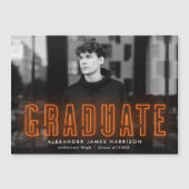 Moderne Orange Neon photo Faire-part de graduation (Devant)