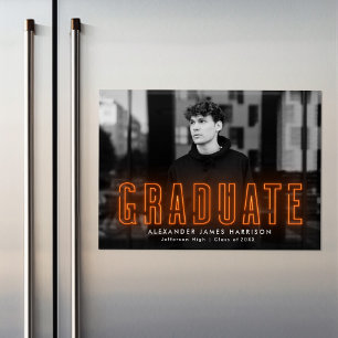 Moderne Orange Neon photo Faire-part de graduation