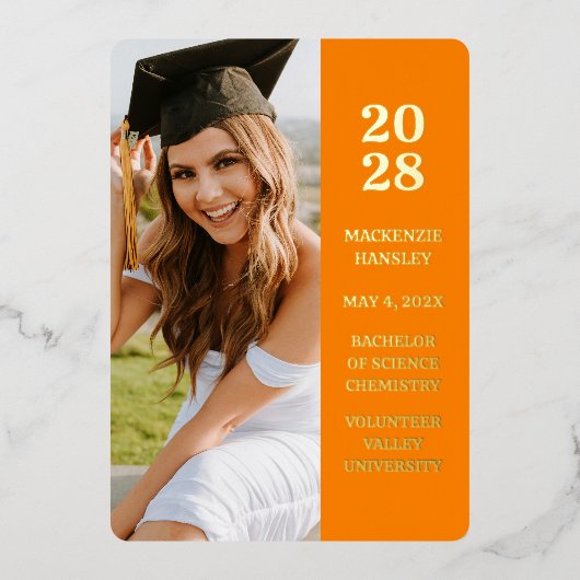 Moderne Oranje aankondiging Afstuderen foto (Voorkant)