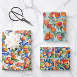 Moderne Oranje abrikozen perzik vruchten Waterverf Inpakpapier Vel