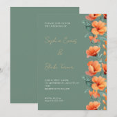 Moderne Oranje bloemen Herfst Groene bruiloft Kaart (Voorkant / Achterkant)
