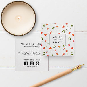 Moderne Oranje bloemen Pattern Feminine Square Vierkante Visitekaartje