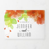 Moderne oranje bloemen, typografie bloedige bruilo drieluik uitnodiging (Cover)