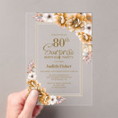 Moderne Oranje Bloemen Verrassing 80ste Verjaardag Acryl Uitnodigingen (Insitu (Draagbaar))