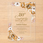 Moderne Oranje Bloemen Verrassing 80ste Verjaardag Acryl Uitnodigingen (Voorkant)