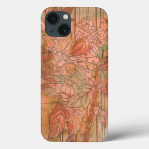 Moderne oranje bloemenprint op gestreepte achtergr iPhone 13 hoesje