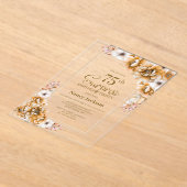 Moderne oranje bloemensurprise 75e verjaardagsfees acryl uitnodigingen (Laagn)